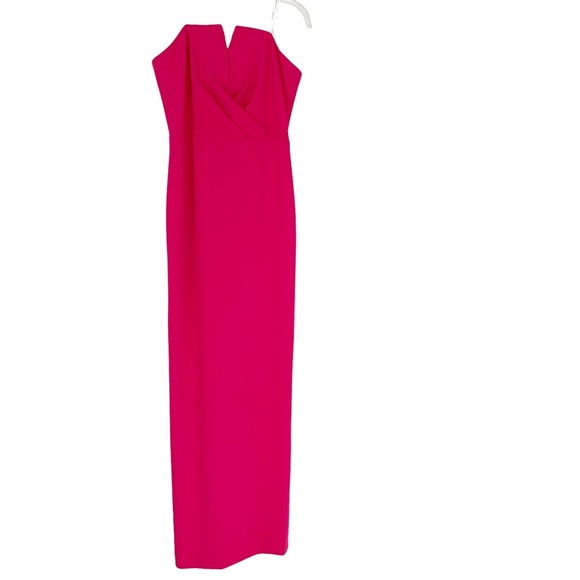 Calvin Klein Split V Notch Strapless Crepe Formal Maxi Dress Hibiscus Pink 4 NWT - Picture 5 of 9